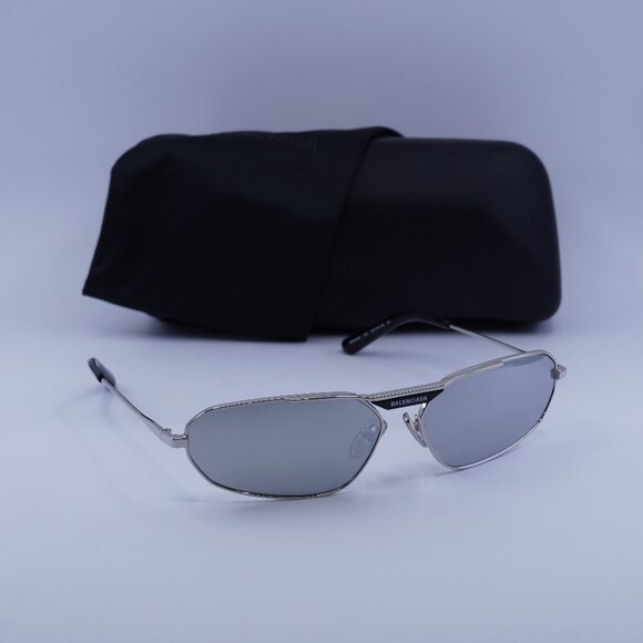 Balenciaga BB0245S 002 Geometric Sunglasses - Silver/Silver...